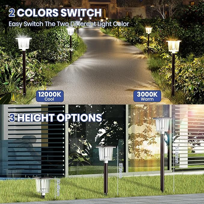 HIGH-Power 2-in-1 Warm&Cold,Super Bright Solar Lights Outdoor IP65 Waterproof, 4 Pack Solar Walkway Lights,Up to 28 Hrs Solar Pathway Lights for Yard,Patio,Landscape,Sidewalk,Driveway,Lawn