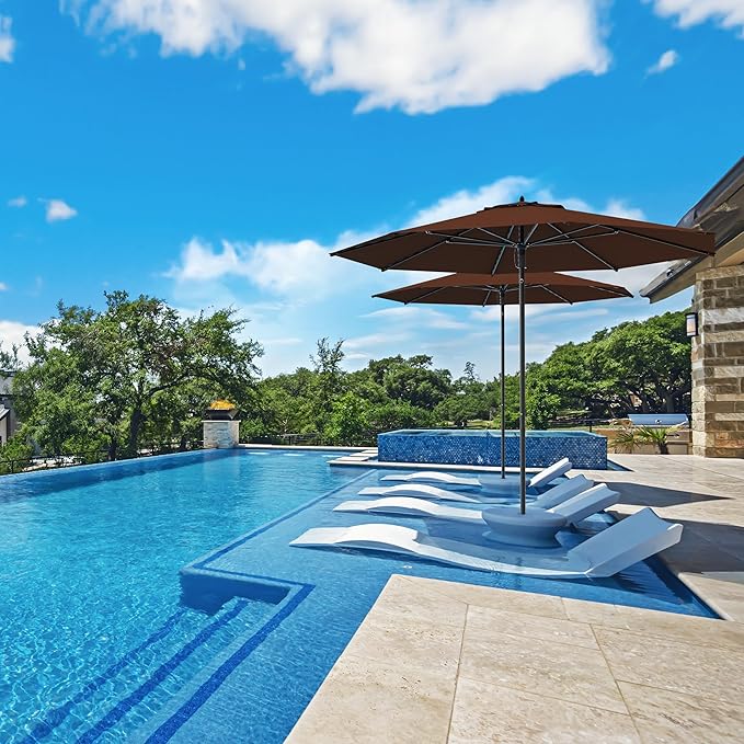 Midtown Umbrellas Push Pop Sunbrella Umbrella 9 Feet Outdoor Umbrella in Bay Brown - Patio Umbrella, Backyard Umbrella, Garden Umbrella, Picnic Table Umbrella & Pool Umbrella - Black Pole