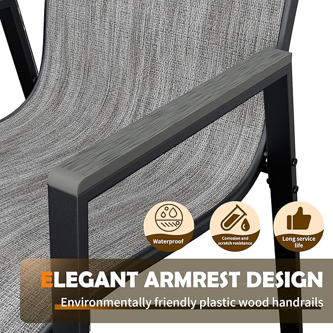 UDPATIO Patio Chairs Set of 4, Stackable Outdoor Dining Chairs with All Weather Breathable Textilene, High Back Metal Frame for Lawn Garden Backyard Deck, Brown