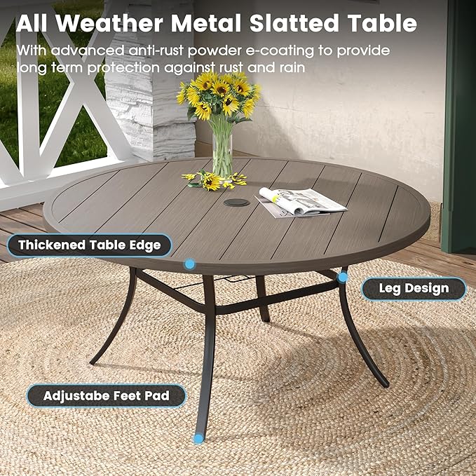 DIFY 9 Pieces Outdoor Patio Dining Set, 8 Grey Textilene Swivel Dining Chairs and 60" Grey Wood-Like Round Metal Dining Table, Outdoor Table and Chairs
