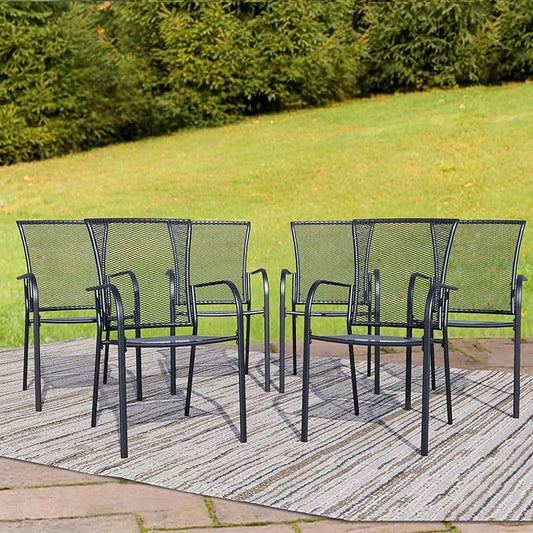 Outdoor Metal Patio Chairs Set of 8, Stackable Iron Mesh Dining Chairs with Armrests, All-Weather Bistro Chairs for Garden, Backyard, Porch, or Balcony