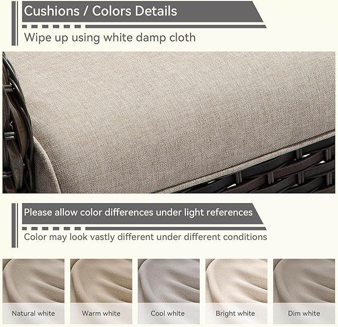 4 Piece Patio Furniture Set, 2 Chairs and 2 Ottomans PE Wicker Footstool, Outdoors Rattan Conversation Set with Deep Seating and Olefin Cushions, for Backyard, Garden, Beige