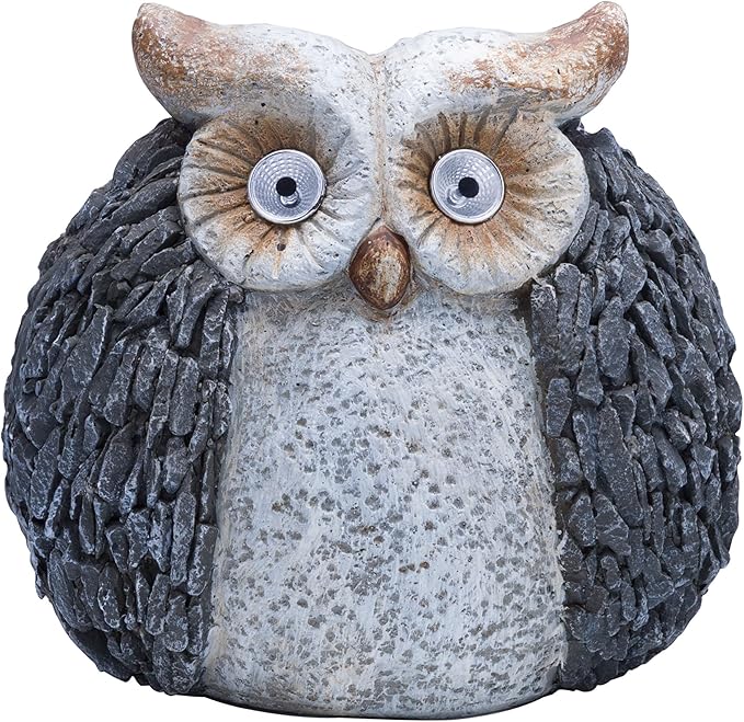 Alpine Corporation 13" Tall Outdoor Solar Powered Owl Yard Statue with LED Lights