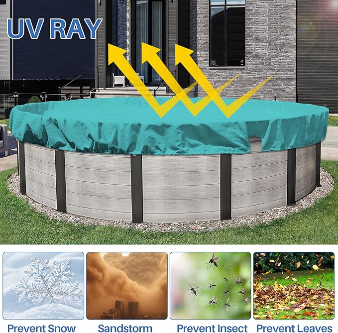 ECOOPTS 17 ft Round Pool Cover for Above Ground Pools, Swimming Pool Cover Protector Winter Safety Cover (Turquoise)