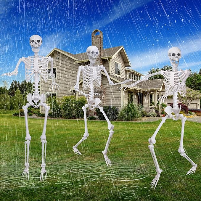 5.4Ft Halloween Life Size Skeleton,2PCS Posable Skeleton Full Body Size Realistic Human Bones with Movable Joints for Indoor Outdoor Halloween Decoration (Grey)