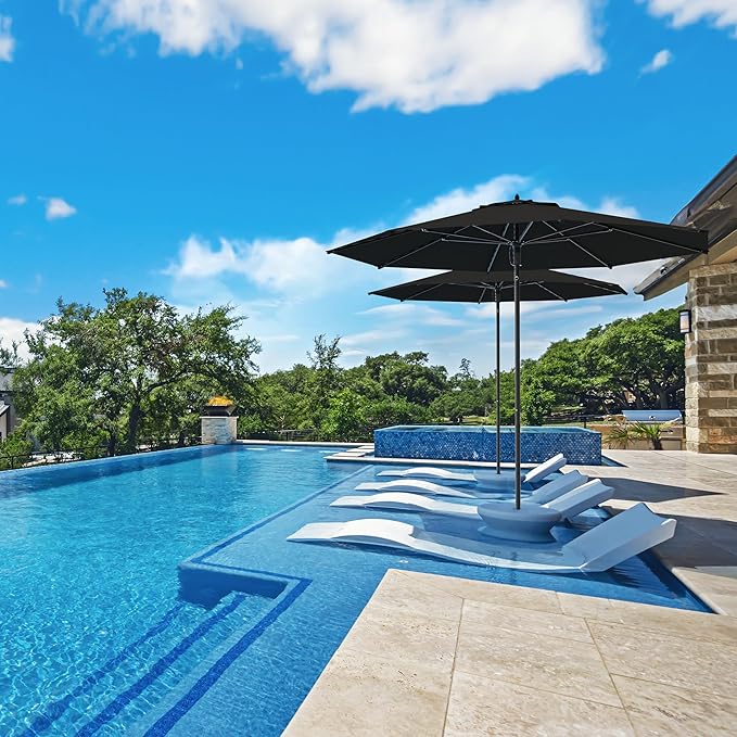 Midtown Umbrellas Push Pop Sunbrella Umbrella 9 Feet Outdoor Umbrella in Black Acrylic - Patio Umbrella, Backyard Umbrella, Garden Umbrella, Picnic Table Umbrella & Pool Umbrella - Black Pole