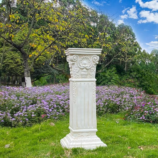 Large 35.5" Vintage Weathered Corinthian Column Pillar with Base Pedestal Magnesium Oxide Ideal for Displaying Statues, Vases, or Planters Decoration for Garden Backyard Patio Office, White