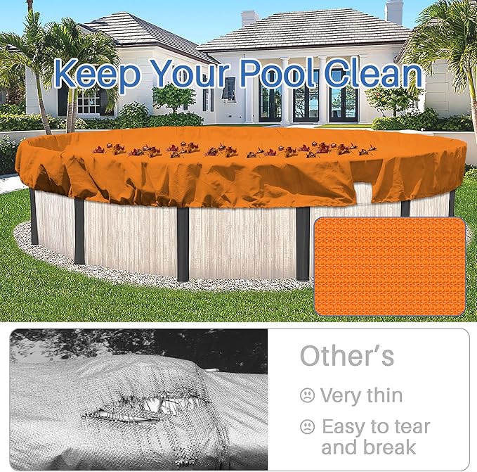 ECOOPTS 16 ft Round Pool Cover for Above Ground Pools, Swimming Pool Cover Protector Winter Safety Cover (Orange)