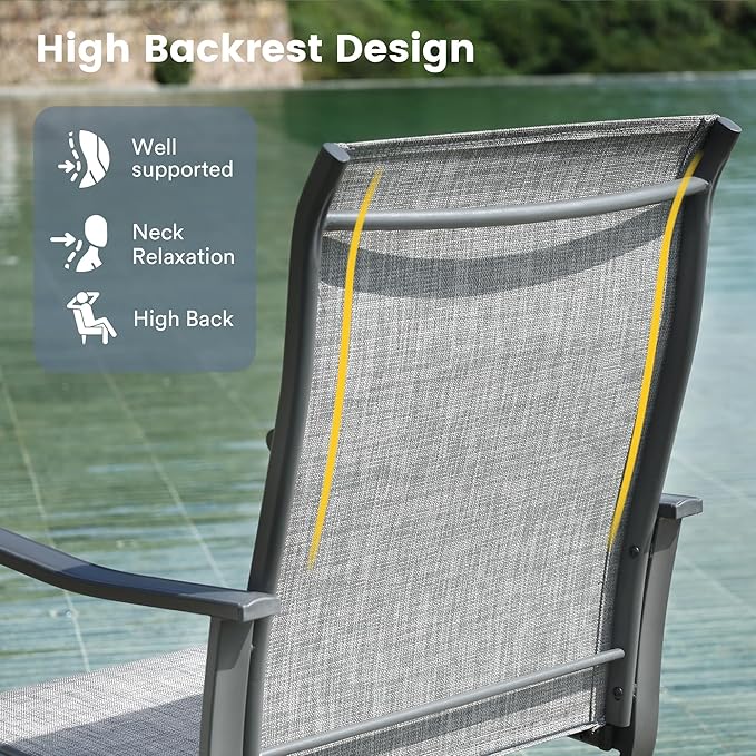VICLLAX Patio Dining Set for 4, 5 Pieces Outdoor Furniture Includes 40.6" Round Patio Table with Umbrella Hole and 4 Outdoor Swivel Chairs for Lawn Garden, Grey Wood Grain Tabletop and Grey Fabric