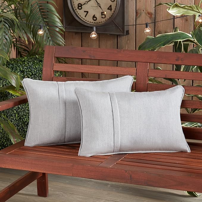 Greendale Home Fashions Sunbrella 21" x 14" Rectangle Outdoor Throw Pillow with Removable Cover (Set of 2), Canvas Granite 2 Count