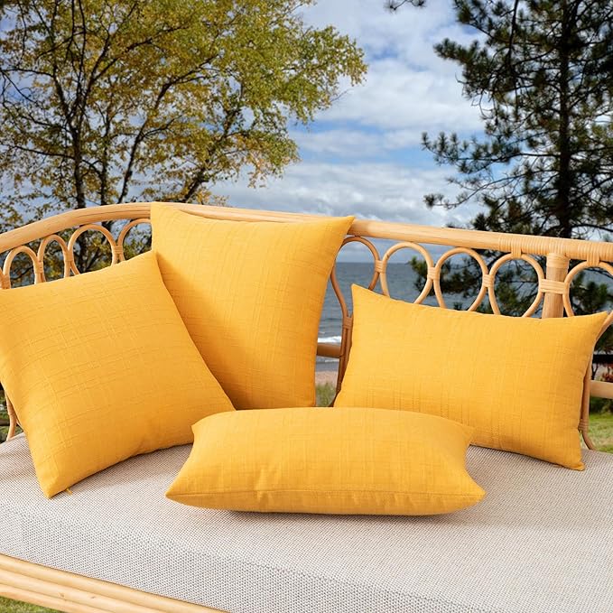 Kevin Textile Pack of 2 Outdoor Waterproof Pillow Covers - Decorative Farmhouse Throw Pillow Covers for Couch, Patio, Tent, Bed, Sofa, Living Room - 24x24 Inch Sunflower Yellow