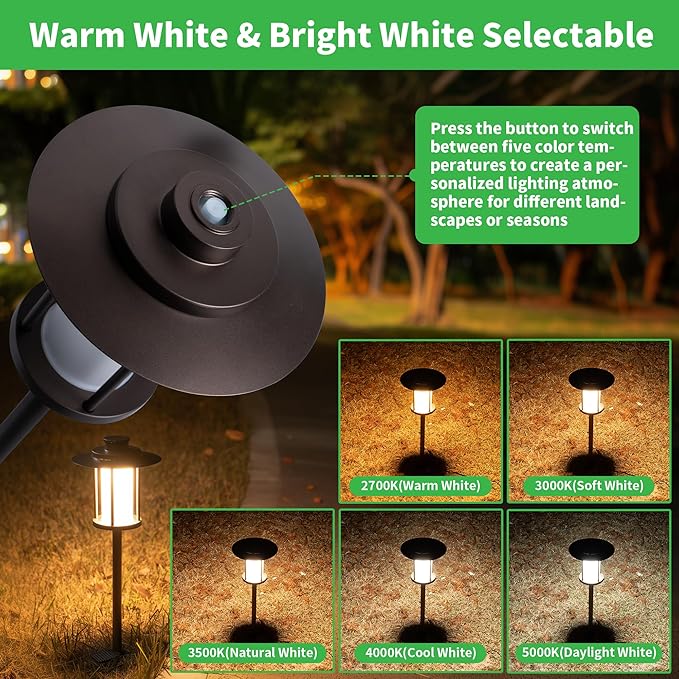 Outdoor Low Voltage Pathway Light, 12V Warm & Cool White Switchable Path Lights LED, IP65 Waterproof Landscaping Pathlight, Walk Side Lighting 5W ORB Aluminum for Backyard Lawn (6 Pack)