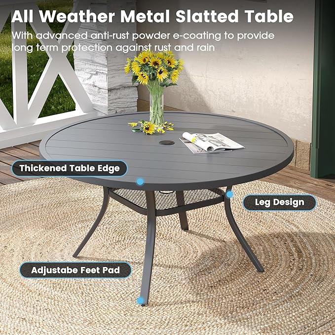 DIFY 7 Pieces Outdoor Patio Dining Set, 6 Grey Textilene Swivel Dining Chairs and 47.2" Grey Round Dining Table, Metal Outdoor Table and Chairs