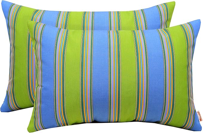 RSH DECOR: Sunbrella Jumbo Lumbar Pillows Set of 2 | 26" x 16" | Water and Fade-Resistant Performance Fabric | Outdoor Pillow Covers with Down-Alternative Inserts | Bravada Limelight