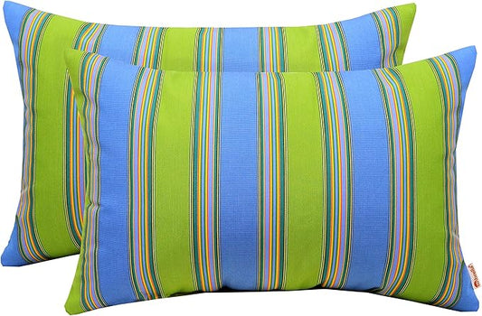 RSH DECOR: Sunbrella Jumbo Lumbar Pillows Set of 2 | 26" x 16" | Water and Fade-Resistant Performance Fabric | Outdoor Pillow Covers with Down-Alternative Inserts | Bravada Limelight