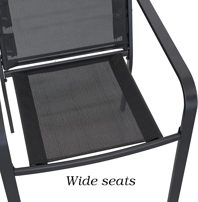 5-Piece Outdoor Patio Dining Set, 40-Inch Round Glass Table with 4 Stackable Chairs, Black