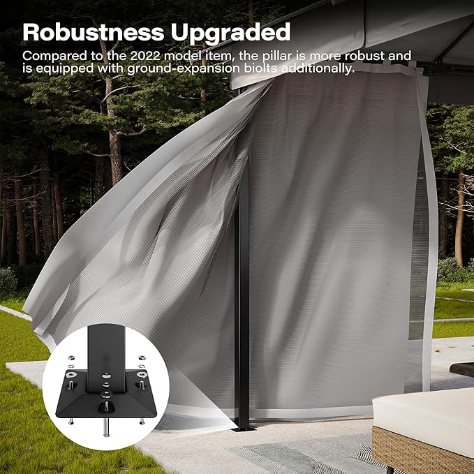 Outdoor Patio Gazebo 10FT, Heavy Duty Party Tent & Shelter with 2-Tier Roof and Expansion Bolts, Mosquito Nettings and Privacy Screens for Backyard, Garden, Poolside, Gray