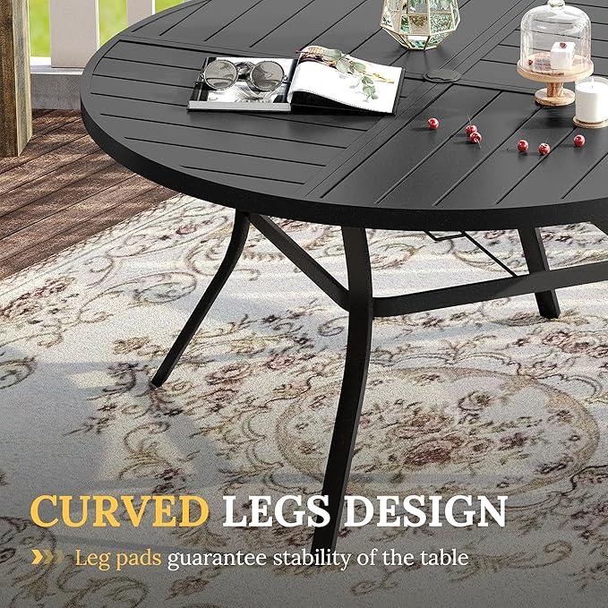 VICLLAX 7 Pieces Patio Dining Set for 6, Outdoor Furniture Set Includes 53" Outdoor Round Table and 6 Patio Swivel Chairs for Lawn Garden, Black Tabletop and Mixed Brown Fabric
