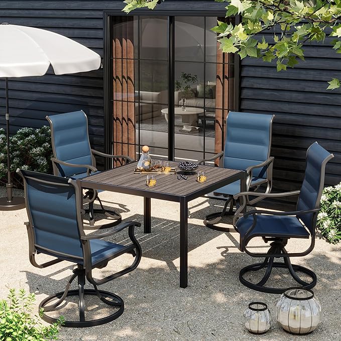 UDPATIO Patio Swivel Dining Chairs Set of 4, Outdoor Dining Chairs High Back with Padded All Weather Breathable Textilene, Metal Rocking Frame for Lawn Garden Backyard, Navy