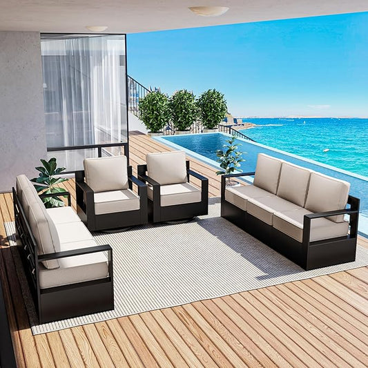 Outdoor Patio Furniture Set, 4-Piece Aluminum Patio Conversation Set All-Weather Metal Outdoor Sectional with 6 Inch Thick Cushions, Deep Setting for Garden, Outside and Porch