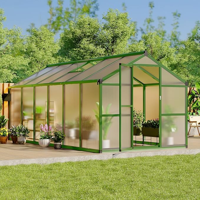 Greenhouse, Greenhouse for Outdoors, Polycarbonate Greenhouses with Quick Setup, Aluminum Frame and Roof Vent, Lockable Door for Backyard, Green Houses for Outside Garden Backyard, Patio