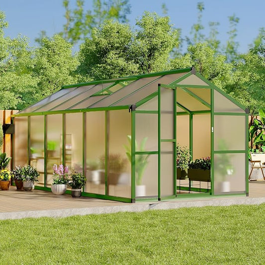 Greenhouse, Greenhouse for Outdoors, Polycarbonate Greenhouses with Quick Setup, Aluminum Frame and Roof Vent, Lockable Door for Backyard, Green Houses for Outside Garden Backyard, Patio
