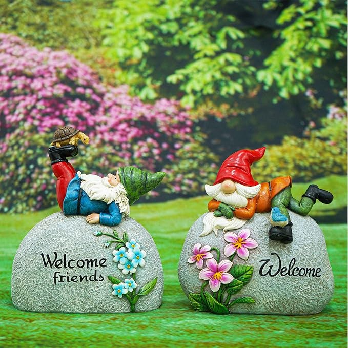 TZSSP Outdoor Garden Gnome Statue Statuary Welcome Stone for Patio,Lawn,Garden Decoration,Red
