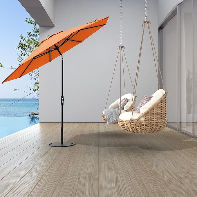 Midtown Umbrellas The Swilt 10 Feet Patio Umbrella in Sunbrella Canvas Tuscan Acrylic Fabric - Fiberglass Ribs, Auto-Tilt Aluminum Frame For Backyard, Deck, Garden, Pool - White Pole