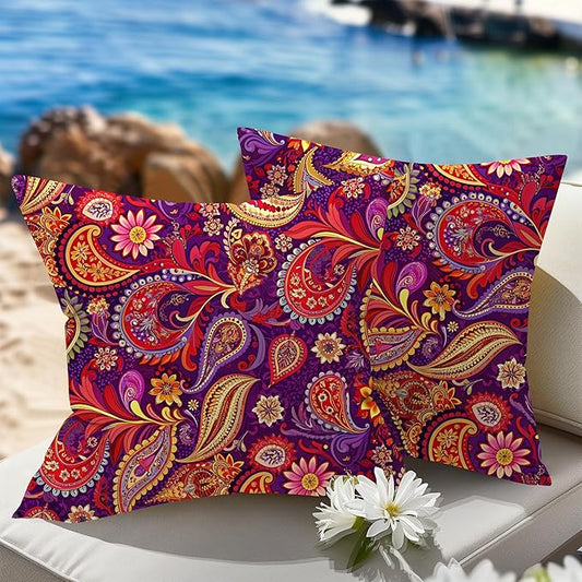 WOLKI Waterproof Outdoor Pillows 26x26 Feather and Down Filled Throw Pillow for Patio Furniture, Outside Decorative Pillow Set of 2 Flower