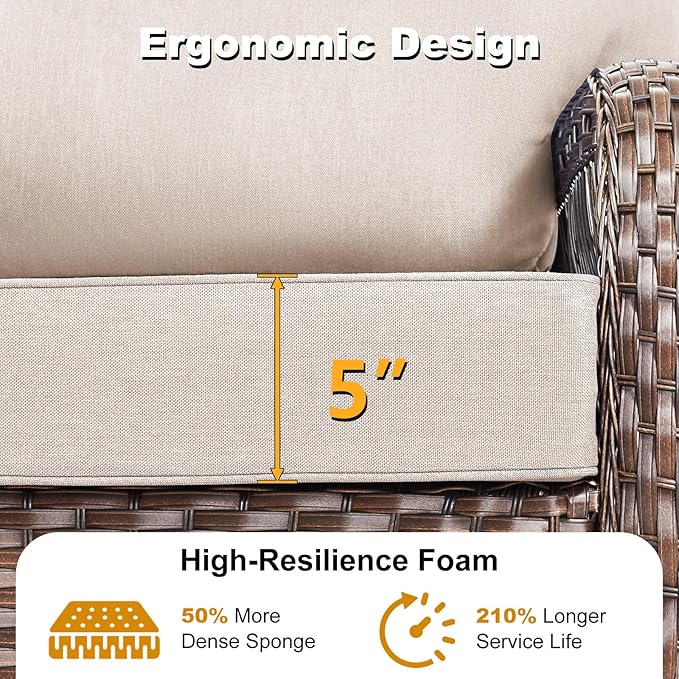 Patio Furniture Sets, 4 Pieces Wicker Outdoor Furniture with Patio Sidetables - 360 Degree Swivel Rocking Chairs and Rattan Side Table for Garden, Porch, Backyard, Beige/Brown Wicker