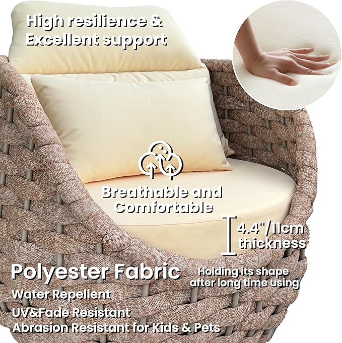 Outdoor Accent Chair: Aluminum Woven Rope Patio Chair Modern - Cushioned Single Chair Assembled - All Weather Deck Furniture for 400lbs Porch Lanai Pool Yard Balcony Garden Hotel, Terracotta