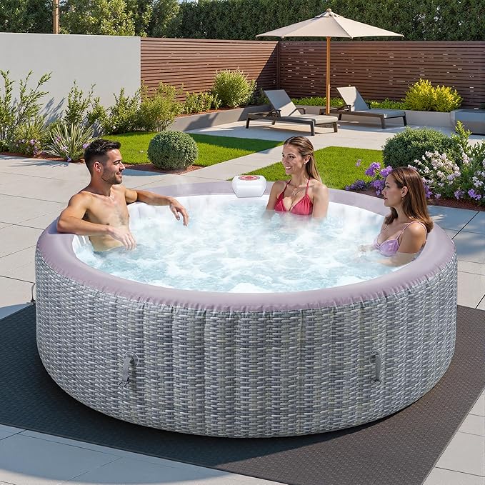 Inflatable Hot Tub for 4-6 People, Portable Bubble Massage Spa with 130 Soothing Jets, Built-in Heater Pump & 6 Filter Cartridges (Round)