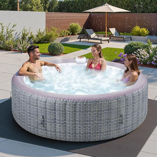 Inflatable Hot Tub for 4-6 People, Portable Bubble Massage Spa with 130 Soothing Jets, Built-in Heater Pump & 6 Filter Cartridges (Round)