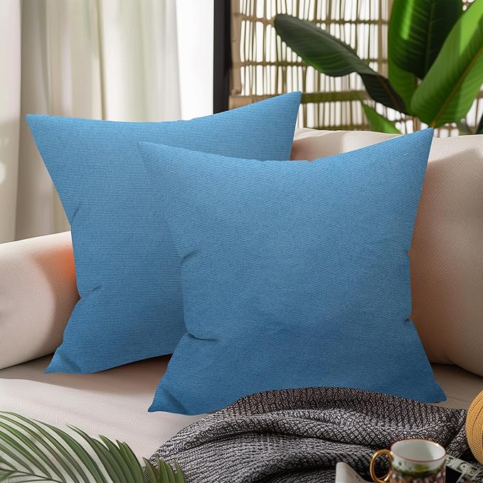 WOLKI Waterproof Outdoor Pillows 20x20 Feather and Down Filled Throw Pillow for Patio Furniture, Outside Decorative Pillow Set of 2,Blue