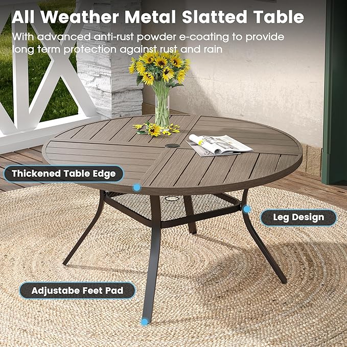 DIFY 7 Pieces Outdoor Patio Dining Set, 6 Grey Textilene Swivel Dining Chairs and 47.2" Grey Wood-Like Round Metal Dining Table, Outdoor Table and Chairs