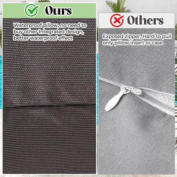 WOLKI Waterproof Outdoor Pillows 20x20 Feather and Down Filled Throw Pillow for Patio Furniture, Outside Decorative Pillow Set of 2, Grey