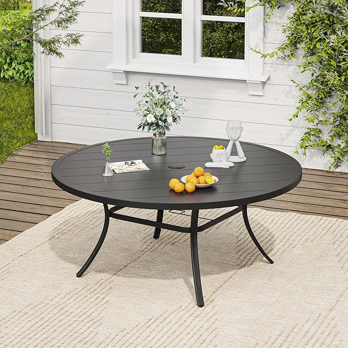 VICLLAX 9 Pieces Outdoor Dining Set, Patio Furniture Set of 8 Patio Swivel Dining Chairs and 60" Patio Round Table, Mixed Brown Chairs & Black Tabletop