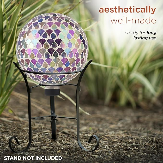 Alpine Corporation HGY438 Outdoor Mosaic Glass Gazing Globe with Colorful Teardrop Design, 10" Diameter, Multicolor