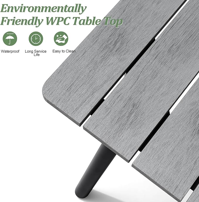 Outdoor Dining Table for 8-10, 94.5 inch Patio Dining Table with Wooden-Like Top and Aluminum Frame, Rectangular Table with Umbrella Hole Outdoor Furniture, Grey