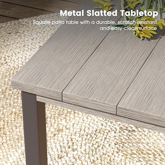 DIFY 5 Pieces Outdoor Patio Dining Set for 4, 40.2" Metal Square Dining Table and 4 Grey Textilene Swivel Dining Chairs, Outdoor Table and Chairs