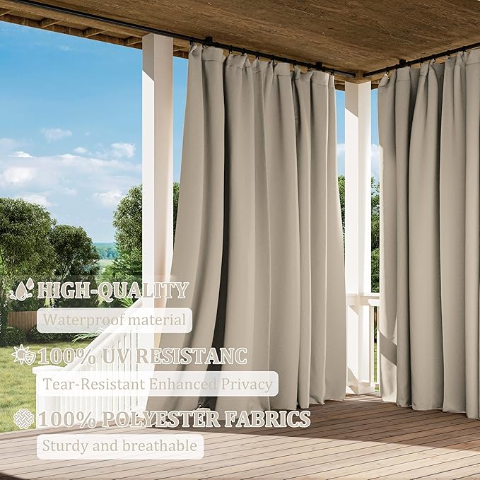 Gazebo Universal Replacement Privacy Curtain,10'×13' Gazebo Outdoor Waterproof Curtains, 4-Panels Sidewall Curtains with Double Zipper for Patio Canopy, Garden and Backyard (Curtain Only)