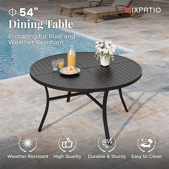 7 Pieces Outdoor Table and Chairs, Patio Dining Set for 6 Includes 54" Round Outdoor Table and 6 Patio Chair Set, Outdoor Dining Furniture Set for Lawn Backyard Deck, Blue