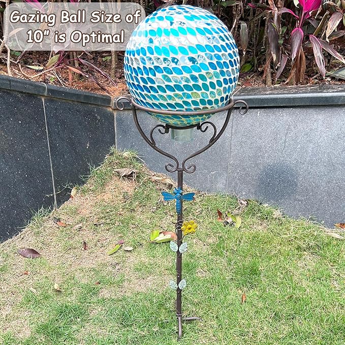 Metal Gazing Globe Stand, 30.7”H Garden Gazing Ball Stands for 10inch Gazing Balls, Vintage Dragonfly Gazing Ball Display Holder with Trident Base, Glass Ball Holder for Outdoor Yard Courtyard Lawn