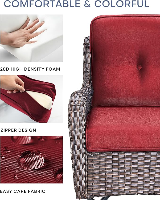 Pop 22x25/22x24 Outdoor Chair Cushions Set of 4 - Heavy Duty High Back Replacement Zippered Pillow for Patio Furniture Set Dining Gliding Rocking Chairs Loveseat L-Shape Sofa - Red/Button