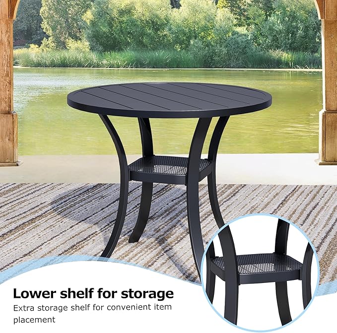 3 Pieces Round Dining Table Set for 2, Patio Dining Set Includes 2 Black Stackable Patio Chairs and 27.6" Black Metal Round Table, Patio Furniture Sets with Sling Support for Outside, Garden