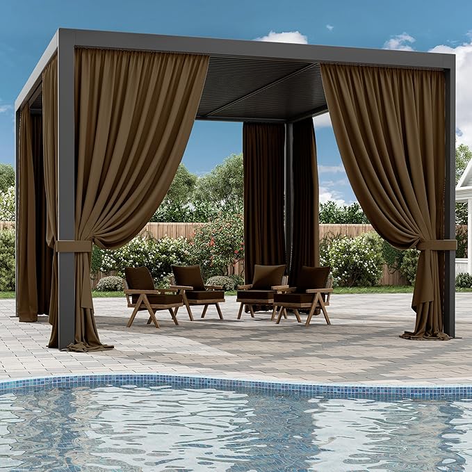 Gazebo Universal Replacement Privacy Curtain,12'×14' Gazebo Outdoor Waterproof Curtains, 4-Panels Sidewall Curtains with Double Zipper for Patio Canopy, Garden and Backyard (Curtain Only)