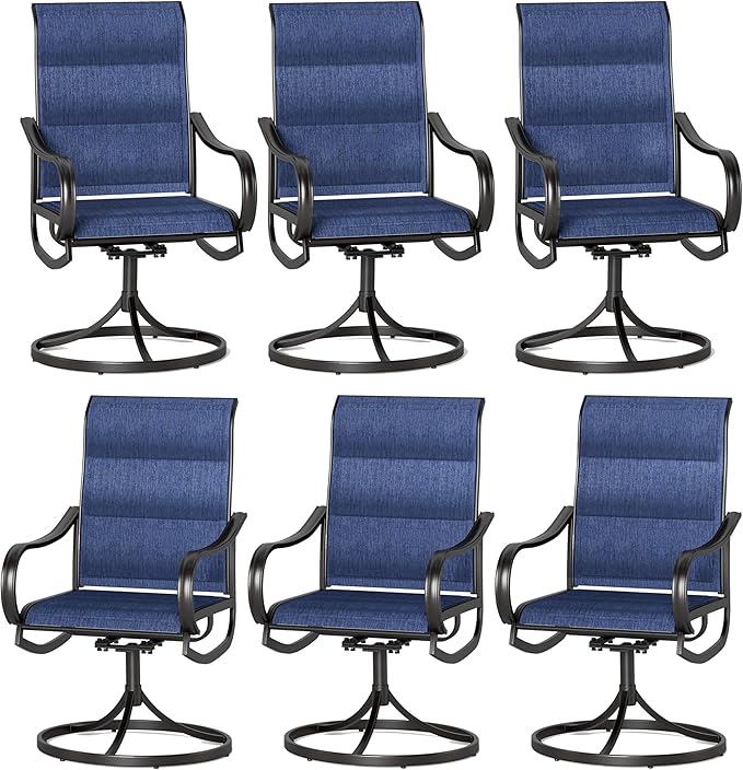 Sophia & William Outdoor Patio Chairs Set of 6, Swivel Patio Chair with Padded Textilene and Black Metal Frame, Good for Lawn Yard Garden All Weather (Blue)