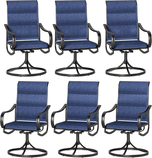 Sophia & William Outdoor Patio Chairs Set of 6, Swivel Patio Chair with Padded Textilene and Black Metal Frame, Good for Lawn Yard Garden All Weather (Blue)