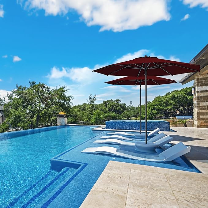 Midtown Umbrellas Push Pop Sunbrella Umbrella 10 Feet Large Outdoor Umbrella With Burgundy Acrylic Fabric - Deck Patio Umbrella, Backyard Umbrella, Garden Umbrella & Pool Umbrella - Black Pole