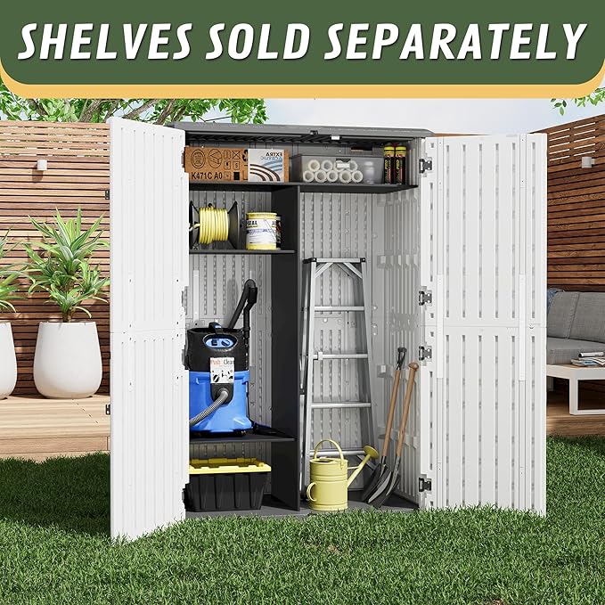 KAMABOKO Outdoor Storage Cabinet 55 Cu.Ft Outdoor Trash Can Storage Shed Waterproof Horizontal Storage Shed Outdoor Storage for Backyard, Patio, Poolside (White)